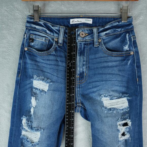 KanCan Skinny Jeans Womens 25 Blue High Rise Medium Backed Destructed Distressed - Picture 9 of 11